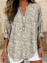V Neck Long Sleeve Floral Printing Regular Loose Blouse For Women