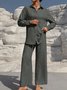 Women Plain Split Joint Two-Piece Set Daily Long Sleeve Casual Spring/Fall Top With Pants Matching Set