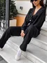 Women Plain Split Joint Two-Piece Set Daily Long Sleeve Casual Spring/Fall Top With Pants Matching Set