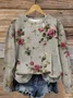 Casual Crew Neck Floral Sweatshirt Printing