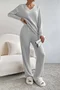 Women Plain Embossed Two-Piece Set Daily Long Sleeve Casual Spring/Fall Top With Pants Matching Set