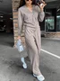 Women Plain Split Joint Two-Piece Set Daily Long Sleeve Casual Spring/Fall Top With Pants Matching Set