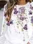 Casual Crew Neck Butterfly Sweatshirt Printing