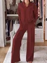Women Plain Split Joint Two-Piece Set Daily Long Sleeve Casual Spring/Fall Top With Pants Matching Set