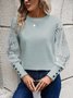 Women Sweatshirt Vintage Crew Neck Lace Jacquard Floral Elegant Top