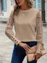 Women Sweatshirt Vintage Crew Neck Lace Jacquard Floral Elegant Top