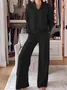 Women Plain Split Joint Two-Piece Set Daily Long Sleeve Casual Spring/Fall Top With Pants Matching Set