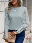 Women Sweatshirt Vintage Crew Neck Lace Jacquard Floral Elegant Top
