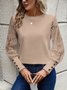 Women Sweatshirt Vintage Crew Neck Lace Jacquard Floral Elegant Top