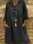 Women Plain All Season Dress Shirt Collar Three Quarter Sleeve Shirt Dress H-Line Dress