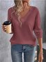 Vintage Plain V Neck Long Sleeve T-shirt
