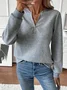 Casual V Neck Plain Sweatshirt
