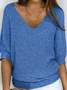 Women's Sweater Casual Plain Simple 3/4 Length Sleeve Knit Top