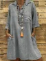 Women Plain All Season Dress Shirt Collar Three Quarter Sleeve Shirt Dress H-Line Dress