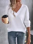 Vintage Plain V Neck Long Sleeve T-shirt