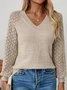 Casual Plain V Neck Long Sleeve T-shirt