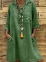 Women Plain All Season Dress Shirt Collar Three Quarter Sleeve Shirt Dress H-Line Dress