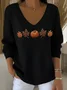 Women Cotton Maple Leaf Pumpkin Print Long Sleeve Comfy Casual Sweater