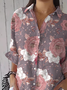 Shirt Collar Three Quarter Sleeve Floral Printing Regular Loose Button Up Shirt Shirt For Women