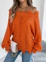 Women Cotton Plain Long Sleeve Comfy Casual Sweater
