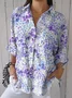 Shirt Collar Three Quarter Sleeve Floral Printing Regular Loose Button Up Shirt Shirt For Women