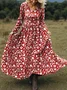 Women Floral Spring/Fall Dress V Neck Long Sleeve A-Line Dress