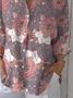 Shirt Collar Three Quarter Sleeve Floral Printing Regular Loose Button Up Shirt Shirt For Women