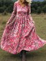 Women Floral Spring/Fall Dress V Neck Long Sleeve A-Line Dress