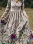 Women Floral Spring/Fall Dress V Neck Long Sleeve A-Line Dress