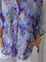 Shirt Collar Three Quarter Sleeve Floral Printing Regular Loose Button Up Shirt Shirt For Women