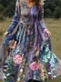 Women Floral Spring/Fall Dress V Neck Long Sleeve A-Line Dress