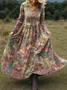 Women Floral Spring/Fall Dress V Neck Long Sleeve A-Line Dress