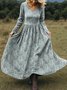 Women Floral Spring/Fall Dress V Neck Long Sleeve A-Line Dress