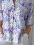 Shirt Collar Three Quarter Sleeve Floral Printing Regular Loose Button Up Shirt Shirt For Women