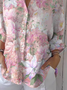 Shirt Collar Three Quarter Sleeve Floral Printing Regular Loose Button Up Shirt Shirt For Women