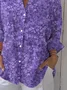 Shirt Collar Three Quarter Sleeve Floral Printing Regular Loose Button Up Shirt Shirt For Women