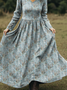 Women Floral Spring/Fall Dress V Neck Long Sleeve A-Line Dress