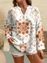 Casual Floral V Neck Long Sleeve T-shirt