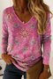 V Neck Long Sleeve Ethnic Regular Micro-Elasticity Loose Blouse For Women