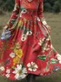 Women Floral Spring/Fall Dress V Neck Long Sleeve A-Line Dress