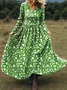 Women Floral Spring/Fall Dress V Neck Long Sleeve A-Line Dress