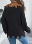 Women Cotton Plain Long Sleeve Comfy Casual Sweater