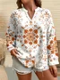 Casual Floral V Neck Long Sleeve T-shirt