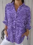 Shirt Collar Three Quarter Sleeve Floral Printing Regular Loose Button Up Shirt Shirt For Women
