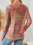 V Neck Long Sleeve Ethnic Regular Micro-Elasticity Loose Blouse For Women