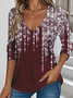 Festive Sequined Graphic Print V Neck Long Sleeve T-shirt