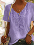 Casual Floral V Neck Short Sleeve T-shirt