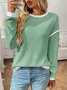 Casual Color Block Crew Neck Long Sleeve T-shirt