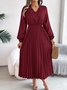Women Plain Spring/Fall Dress V Neck Long Sleeve A-Line Dress