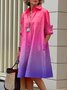 Women Geometric Spring/Fall Dress Shawl Collar Long Sleeve Shirt Dress H-Line Dress